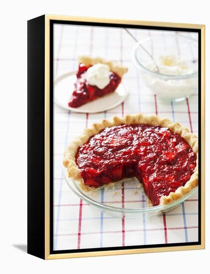 Strawberry Pie in Baking Dish with Slice Removed-Keller and Keller Photography-Framed Premier Image Canvas