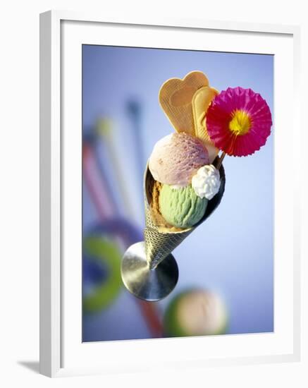 Strawberry, Pistachio & Chocolate Ice Cream, Cream & Wafers-Martina Urban-Framed Photographic Print