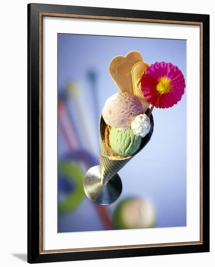 Strawberry, Pistachio & Chocolate Ice Cream, Cream & Wafers-Martina Urban-Framed Photographic Print