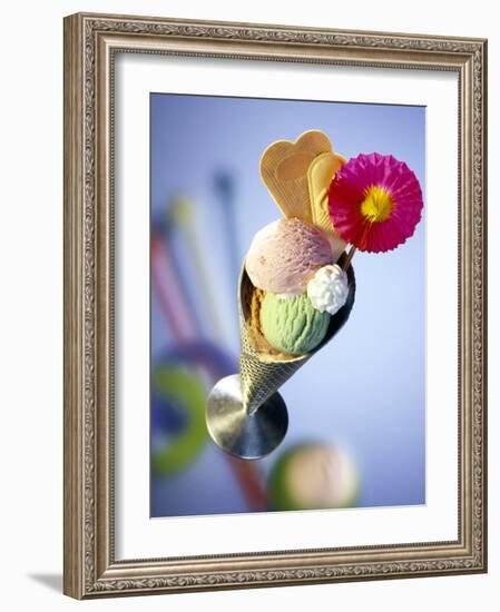 Strawberry, Pistachio & Chocolate Ice Cream, Cream & Wafers-Martina Urban-Framed Photographic Print