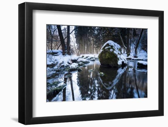 Stream Course in the Winter Wood, Triebtal, Vogtland, Saxony, Germany-Falk Hermann-Framed Photographic Print