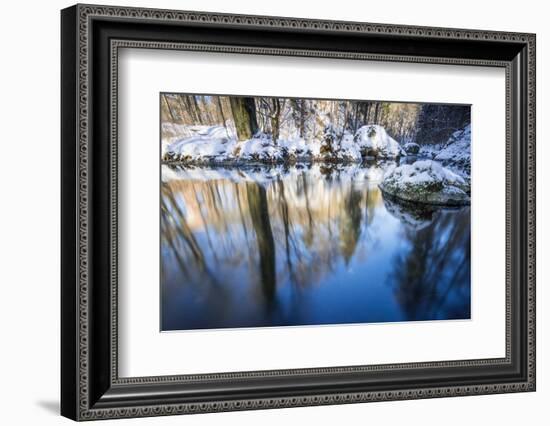 Stream Course in the Winter Wood, Triebtal, Vogtland, Saxony, Germany-Falk Hermann-Framed Photographic Print