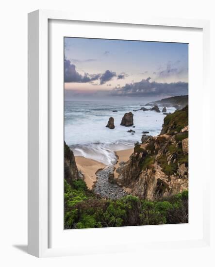 Stream flowing into the Pacific Ocean at Soberanes Point with the coastline in view-Sheila Haddad-Framed Photographic Print