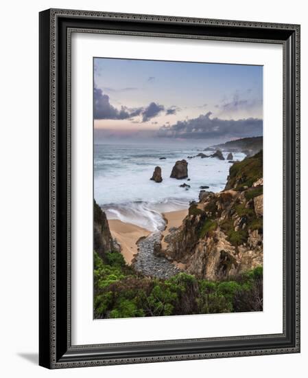 Stream flowing into the Pacific Ocean at Soberanes Point with the coastline in view-Sheila Haddad-Framed Photographic Print