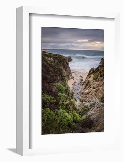 Stream flowing through a canyon into the Pacific Ocean, California-Sheila Haddad-Framed Photographic Print