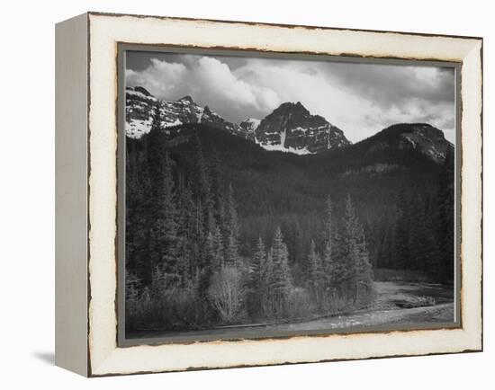 Stream In Fgnd With View Of Trees And Snow On Mts, Wyoming 1933-1942-Ansel Adams-Framed Stretched Canvas