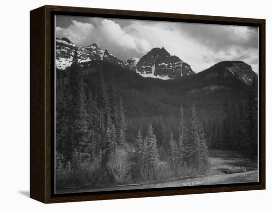 Stream In Fgnd With View Of Trees And Snow On Mts, Wyoming 1933-1942-Ansel Adams-Framed Stretched Canvas