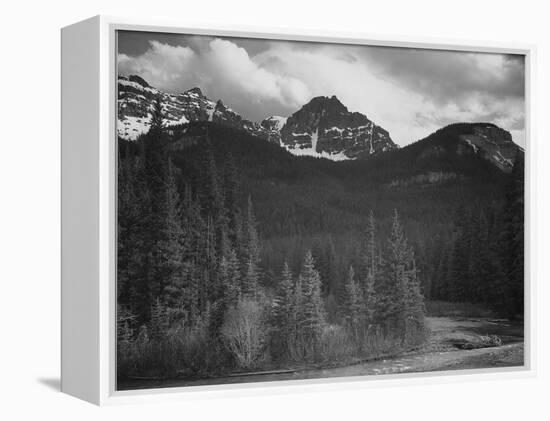 Stream In Fgnd With View Of Trees And Snow On Mts, Wyoming 1933-1942-Ansel Adams-Framed Stretched Canvas