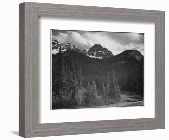 Stream In Fgnd With View Of Trees And Snow On Mts, Wyoming 1933-1942-Ansel Adams-Framed Art Print