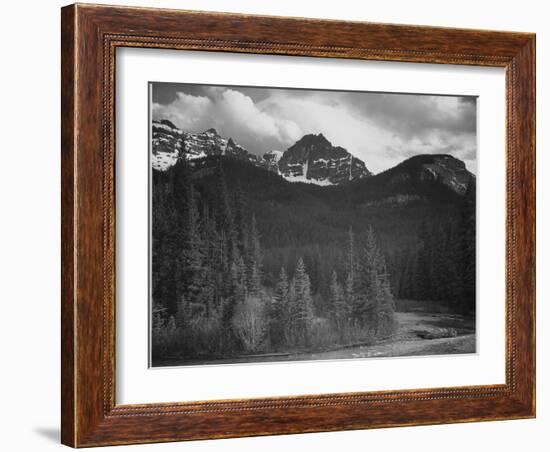 Stream In Fgnd With View Of Trees And Snow On Mts, Wyoming 1933-1942-Ansel Adams-Framed Art Print