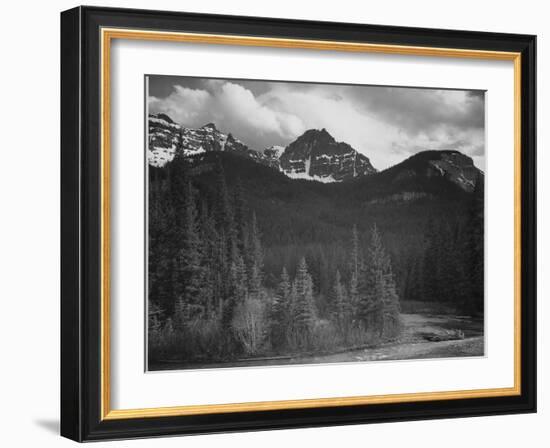 Stream In Fgnd With View Of Trees And Snow On Mts, Wyoming 1933-1942-Ansel Adams-Framed Art Print