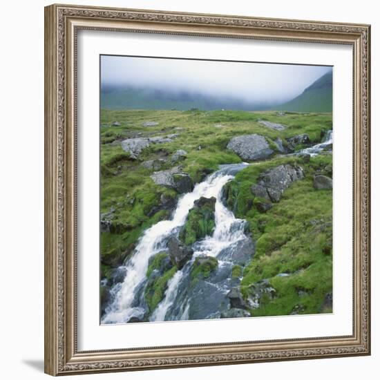 Stream Rushing over Rocks in a Wet Misty Environment, Estoroy Island, Faroe Islands, Denmark-David Lomax-Framed Photographic Print