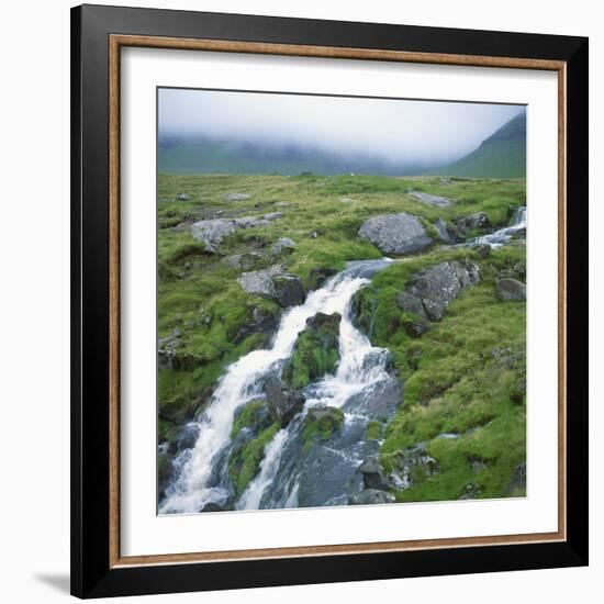 Stream Rushing over Rocks in a Wet Misty Environment, Estoroy Island, Faroe Islands, Denmark-David Lomax-Framed Photographic Print