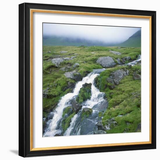 Stream Rushing over Rocks in a Wet Misty Environment, Estoroy Island, Faroe Islands, Denmark-David Lomax-Framed Photographic Print