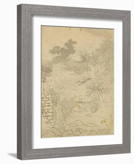 Stream with a Bridge, C.1799 (Pencil, Pen and Ink on Paper)-Caspar David Friedrich-Framed Giclee Print