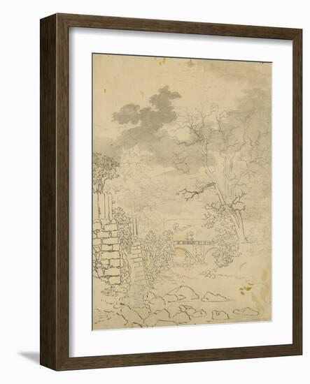 Stream with a Bridge, C.1799 (Pencil, Pen and Ink on Paper)-Caspar David Friedrich-Framed Giclee Print