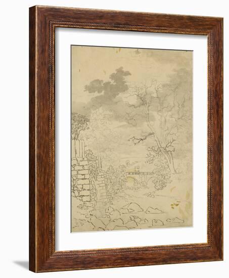 Stream with a Bridge, C.1799 (Pencil, Pen and Ink on Paper)-Caspar David Friedrich-Framed Giclee Print