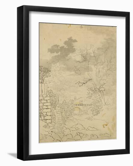 Stream with a Bridge, C.1799 (Pencil, Pen and Ink on Paper)-Caspar David Friedrich-Framed Giclee Print