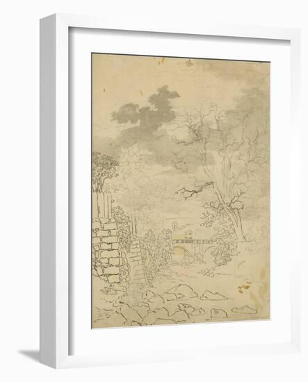 Stream with a Bridge, C.1799 (Pencil, Pen and Ink on Paper)-Caspar David Friedrich-Framed Giclee Print