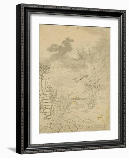 Stream with a Bridge, C.1799 (Pencil, Pen and Ink on Paper)-Caspar David Friedrich-Framed Giclee Print