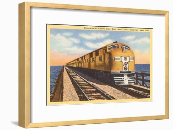 Streamlined Train Crossing Great Salt Lake, Utah-null-Framed Art Print