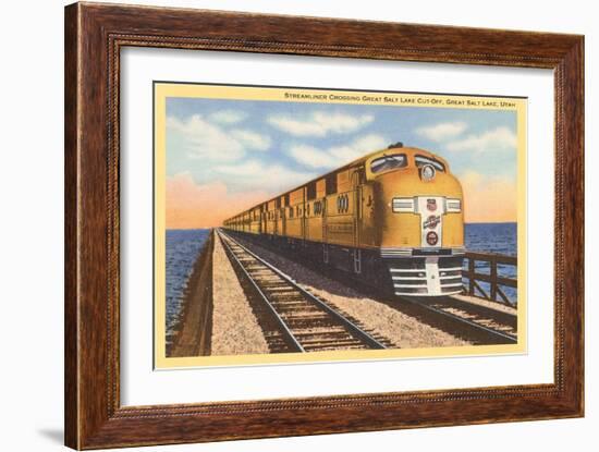 Streamlined Train Crossing Great Salt Lake, Utah-null-Framed Art Print