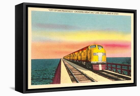 Streamlined Train Crossing Great Salt Lake, Utah-null-Framed Stretched Canvas