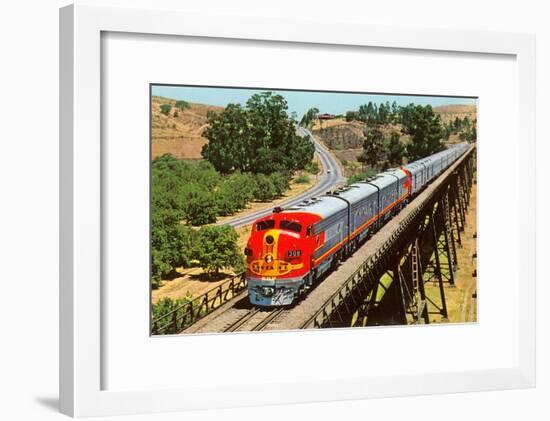 Streamlined Train on Trestle-null-Framed Art Print