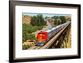 Streamlined Train on Trestle-null-Framed Art Print