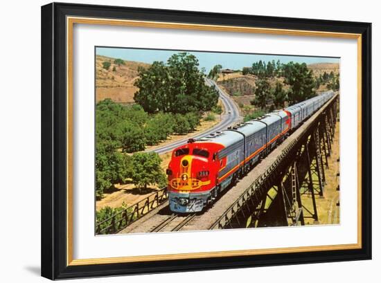 Streamlined Train on Trestle-null-Framed Art Print
