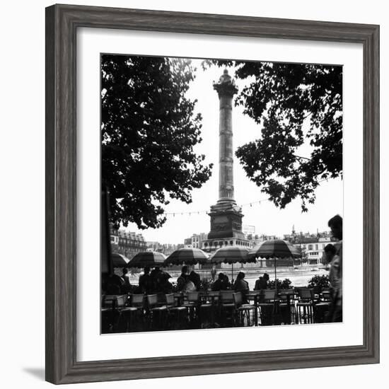 Street Cafe in the Rain, Colonne de Juillet, c1955-Paul Almasy-Framed Giclee Print