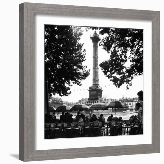 Street Cafe in the Rain, Colonne de Juillet, c1955-Paul Almasy-Framed Giclee Print