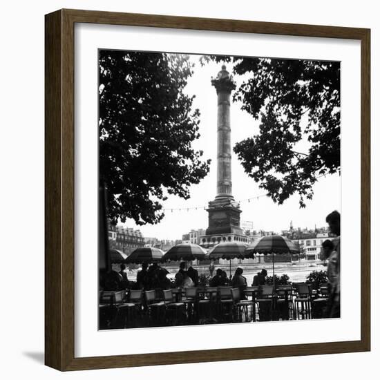 Street Cafe in the Rain, Colonne de Juillet, c1955-Paul Almasy-Framed Giclee Print