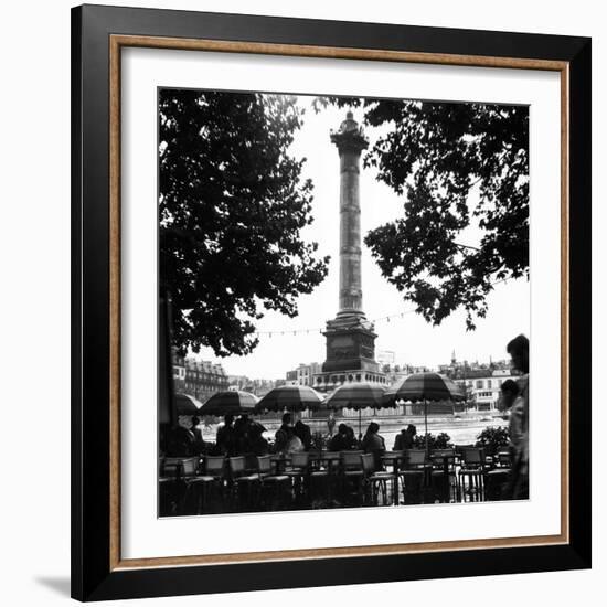 Street Cafe in the Rain, Colonne de Juillet, c1955-Paul Almasy-Framed Giclee Print