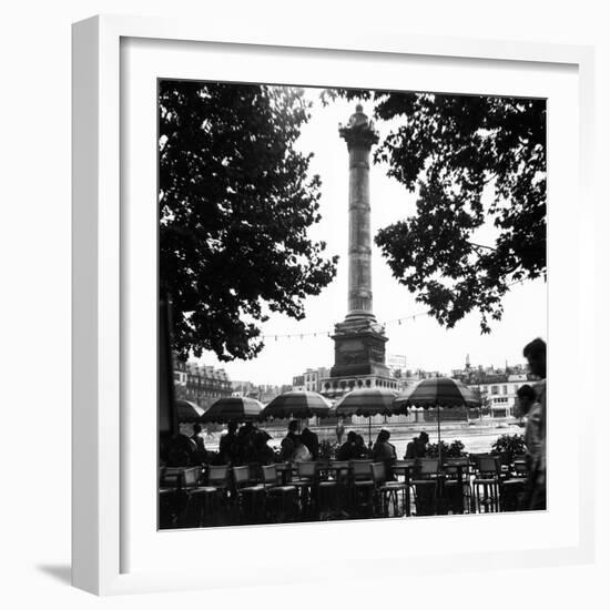 Street Cafe in the Rain, Colonne de Juillet, c1955-Paul Almasy-Framed Giclee Print