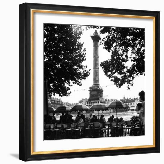 Street Cafe in the Rain, Colonne de Juillet, c1955-Paul Almasy-Framed Giclee Print