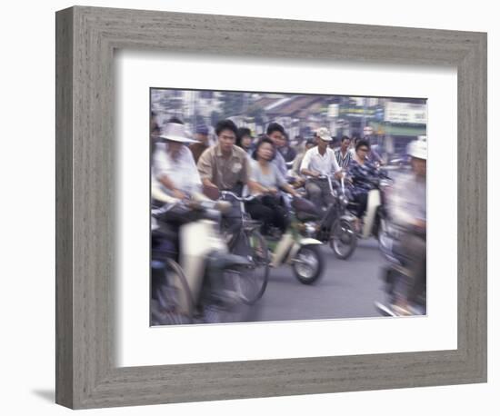 Street Crowded with Bicycles and Motorbikes, Saigon, Vietnam-Keren Su-Framed Photographic Print