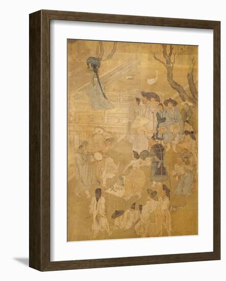 Street Dancers, from Genre Scenes, 8 Panel Screen, Ink and Colour on Silk, Korea, Detail-Hong-Do Kim-Framed Giclee Print