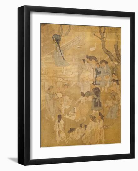 Street Dancers, from Genre Scenes, 8 Panel Screen, Ink and Colour on Silk, Korea, Detail-Hong-Do Kim-Framed Giclee Print