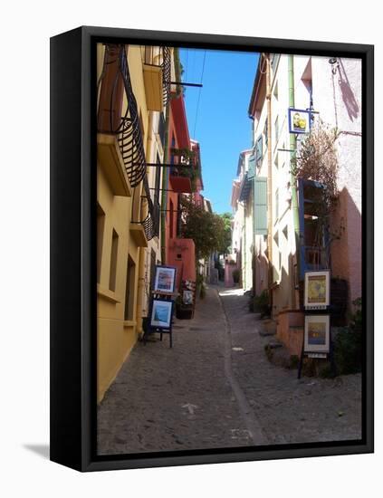 Street in Collioure France-Marilyn Dunlap-Framed Stretched Canvas