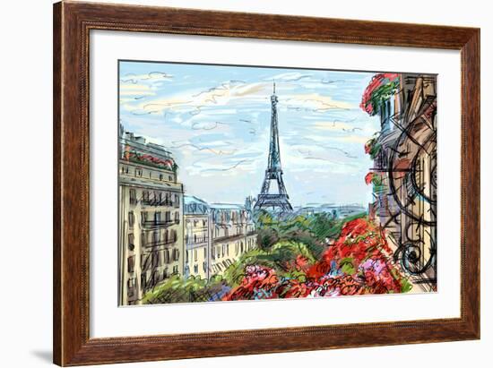 Street in Paris - Illustration-ZoomTeam-Framed Photographic Print