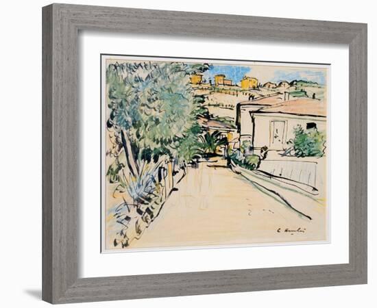 Street in Villefranche, c.1927-George Leslie Hunter-Framed Giclee Print