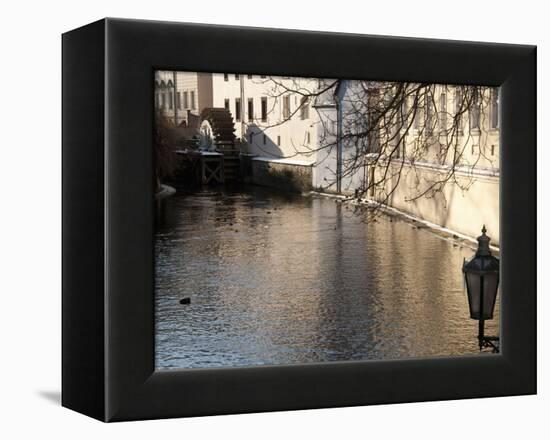 Street Lamp With Icicles and Mill Wheel at Certovka Canal, Mala Strana, Prague, Czech Republic-Richard Nebesky-Framed Premier Image Canvas