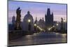 Street lanterns and old statues frame the historical buildings on Charles Bridge at dawn, UNESCO Wo-Roberto Moiola-Mounted Photographic Print
