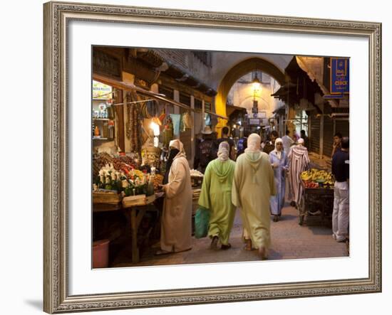 Street Life on Talaa Kbira in the Old Medina of Fes, Morocco-Julian Love-Framed Photographic Print