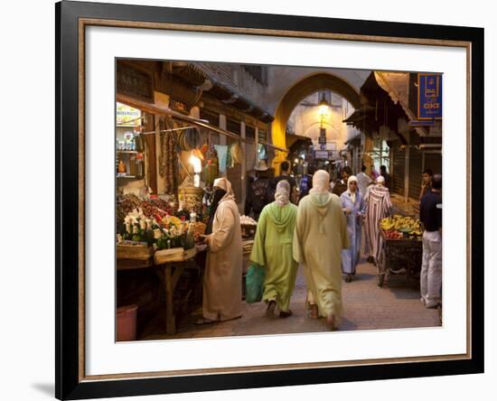 Street Life on Talaa Kbira in the Old Medina of Fes, Morocco-Julian Love-Framed Photographic Print