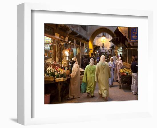 Street Life on Talaa Kbira in the Old Medina of Fes, Morocco-Julian Love-Framed Photographic Print