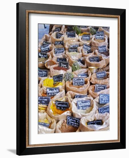 Street Market, Merchant's Stall, Provencal Spices, Sanary, Var, Cote d'Azur, France-Per Karlsson-Framed Photographic Print