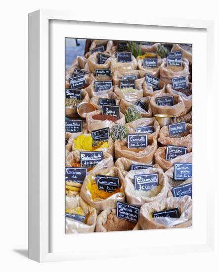 Street Market, Merchant's Stall, Provencal Spices, Sanary, Var, Cote d'Azur, France-Per Karlsson-Framed Photographic Print