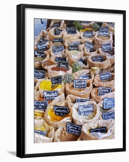 Street Market, Merchant's Stall, Provencal Spices, Sanary, Var, Cote d'Azur, France-Per Karlsson-Framed Photographic Print